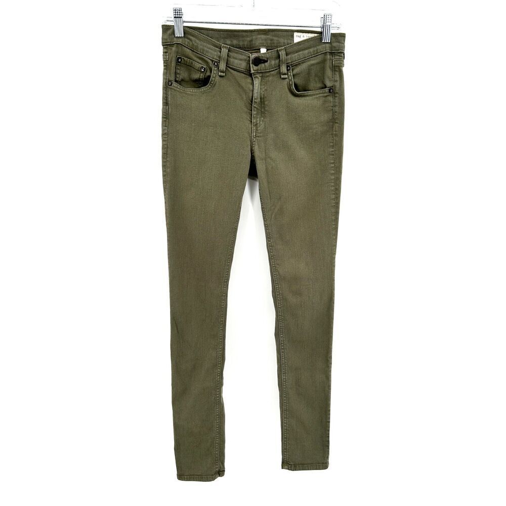 RAG & BONE Women's Army Green Mid Rise Denim Skinny Jeans Size 27